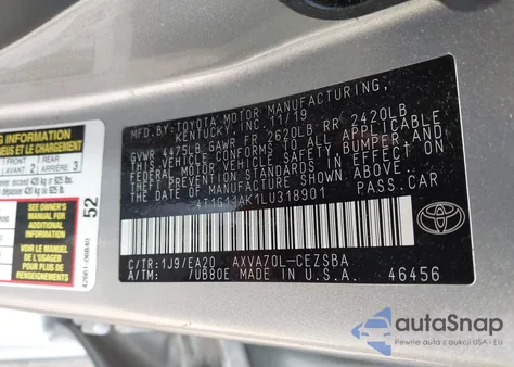2020 Toyota Camry Se from USA, damaged, VIN 4T1G11AK1LU318901